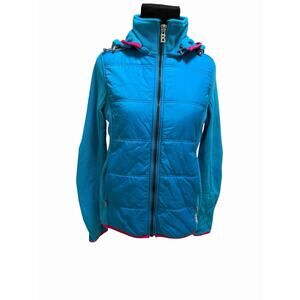 Bogner Fire & Ice Hooded Polar Fleece 2nd Layer Zip Jacket Turquoise Blue SZ S